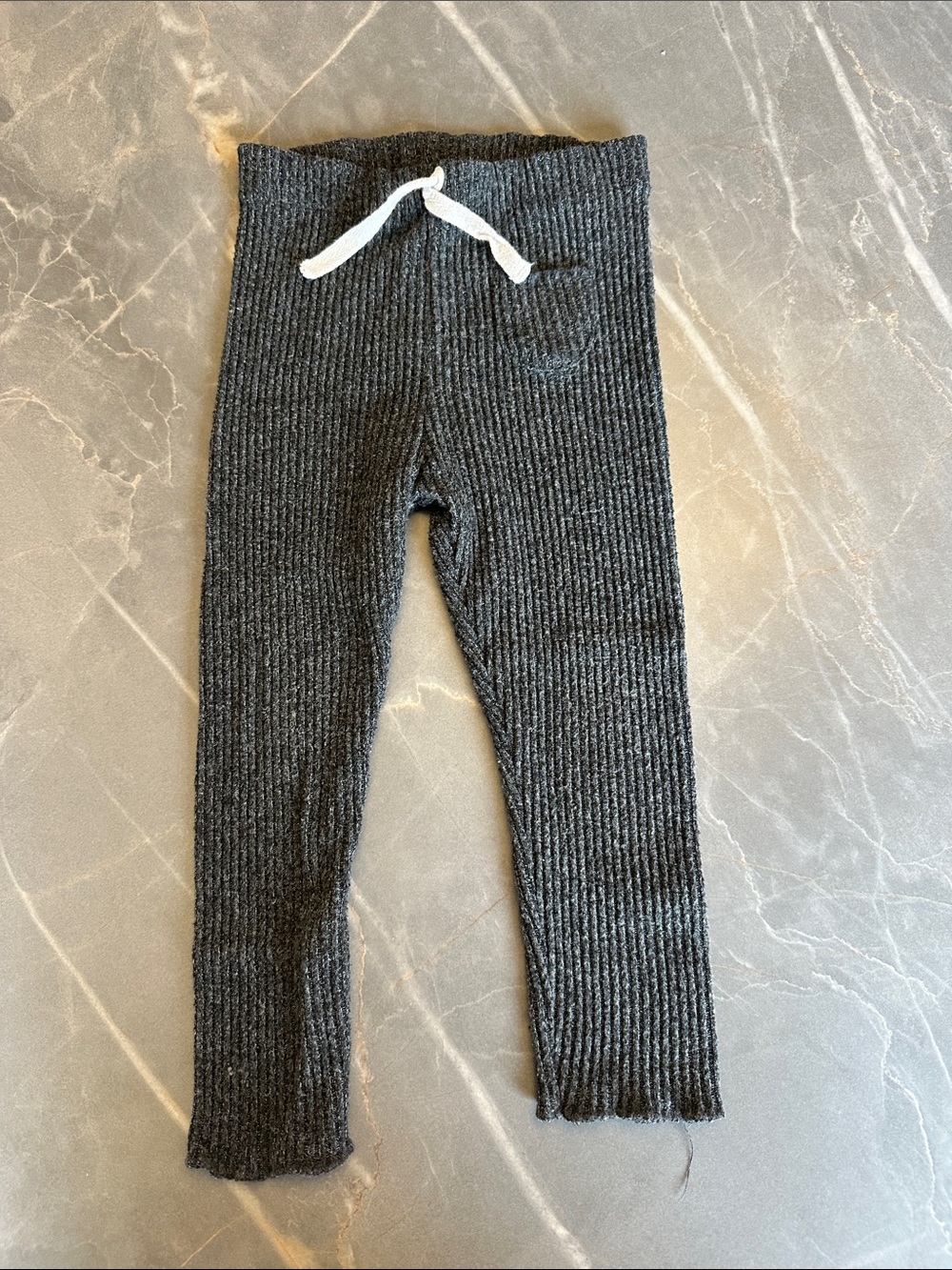 Zara Kids Charcoal Gray Ribbed Leggings with White Drawstring